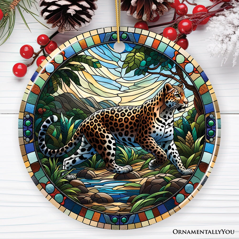 African Leopard Expedition Stained Glass Style Ceramic Ornament, Safari Animals Christmas Gift and Decor from OrnamentallyYou