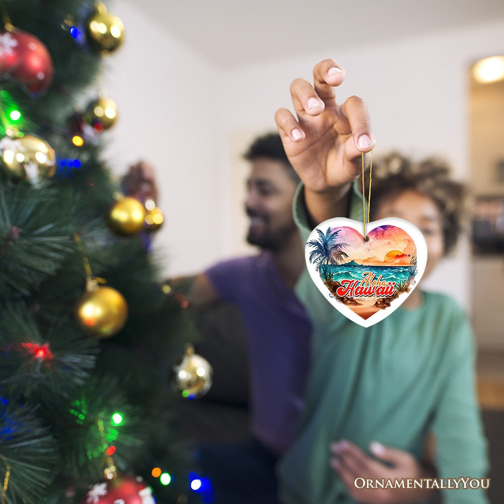 Aloha Hawaii Tropical Watercolor Beach Ornament, Nature Paradise Christmas Gift from OrnamentallyYou