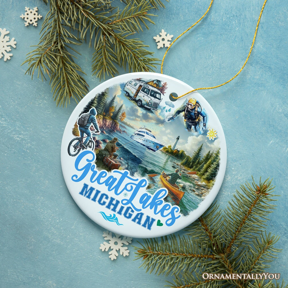 Artistic Great Lakes Michigan State Ornament, Ceramic Landscapes and Travel Souvenir and Gift from OrnamentallyYou