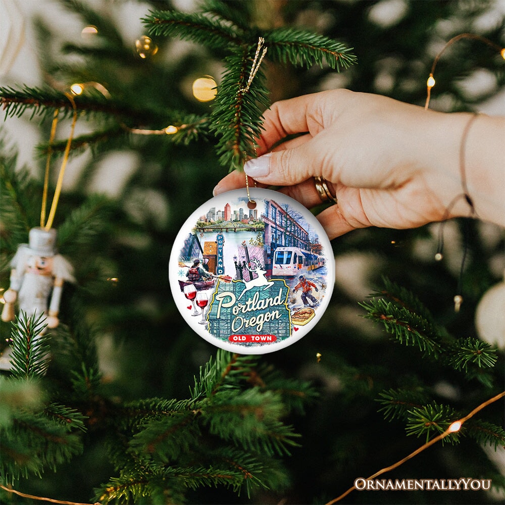Artistic Portland City Ceramic Art Ornament, Oregon Souvenir and Christmas Gift from OrnamentallyYou