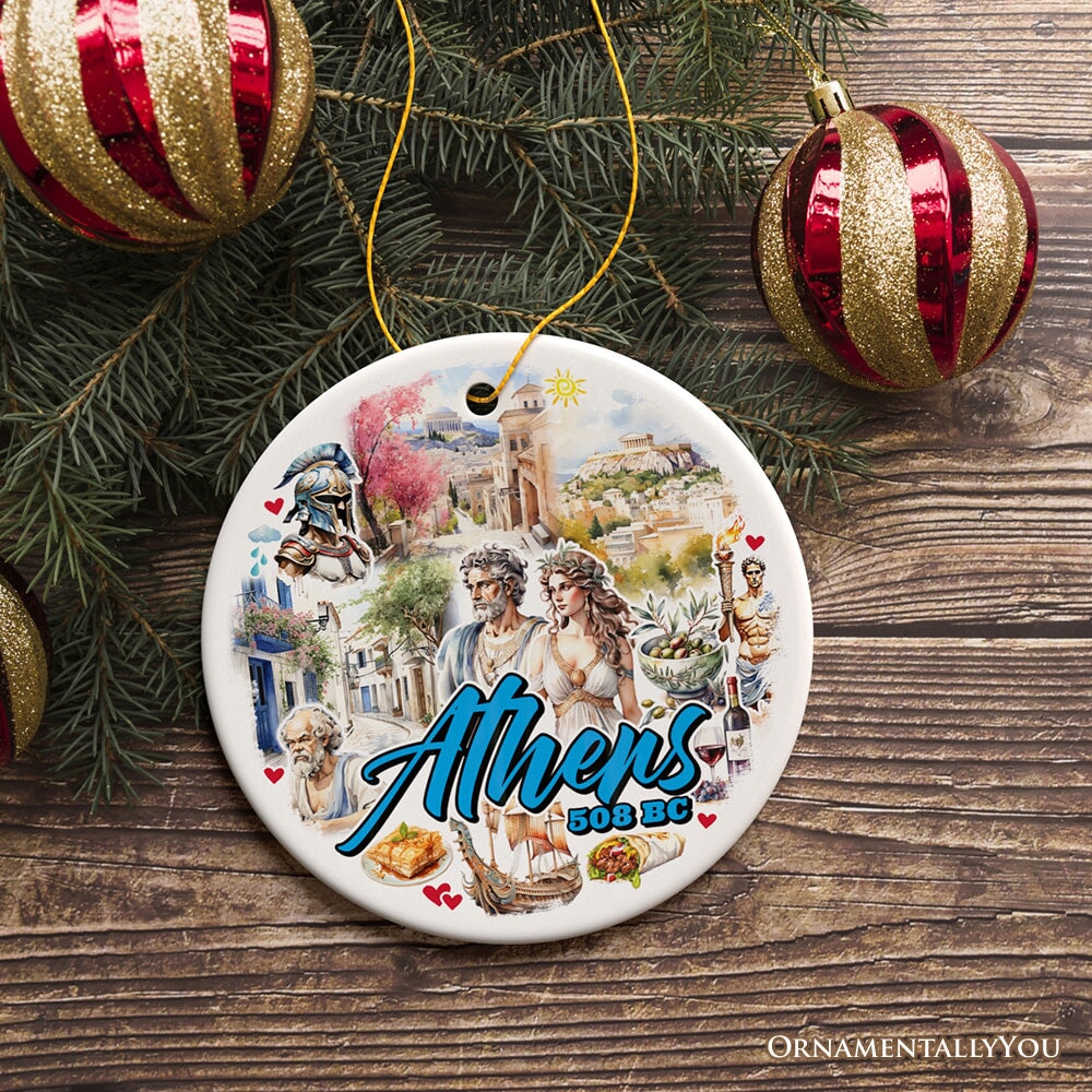 Athens Acropolis Historical Landmarks Ornament, Greek Artistic Heritage Christmas Gift and Travel Souvenir from OrnamentallyYou