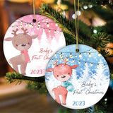 Baby's First Christmas Reindeer Girl and Boy Christmas Ornament from OrnamentallyYou