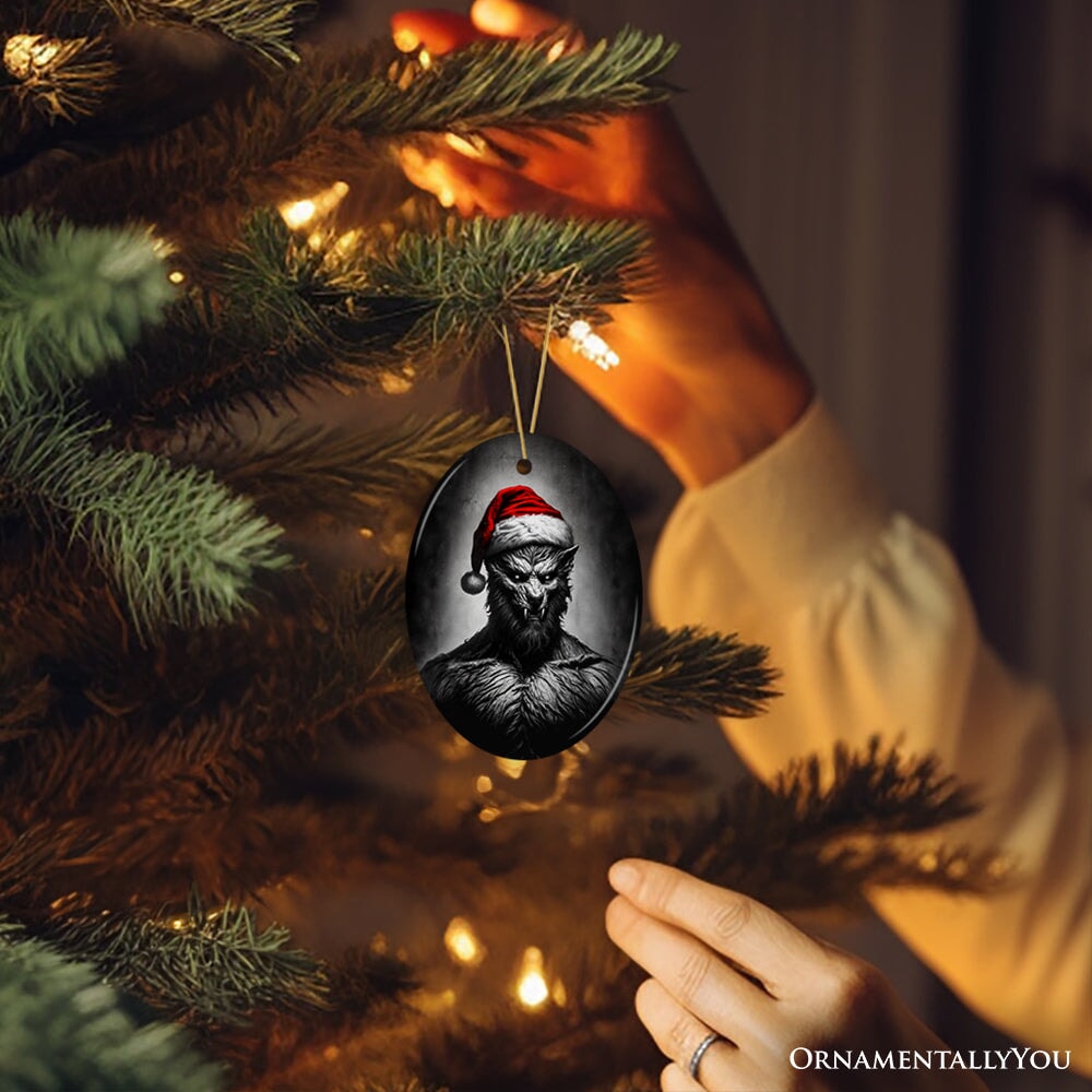 Beastly Werewolf with Santa Hat Ornament, Frightening Holiday Keepsake for Spooky Tree from OrnamentallyYou
