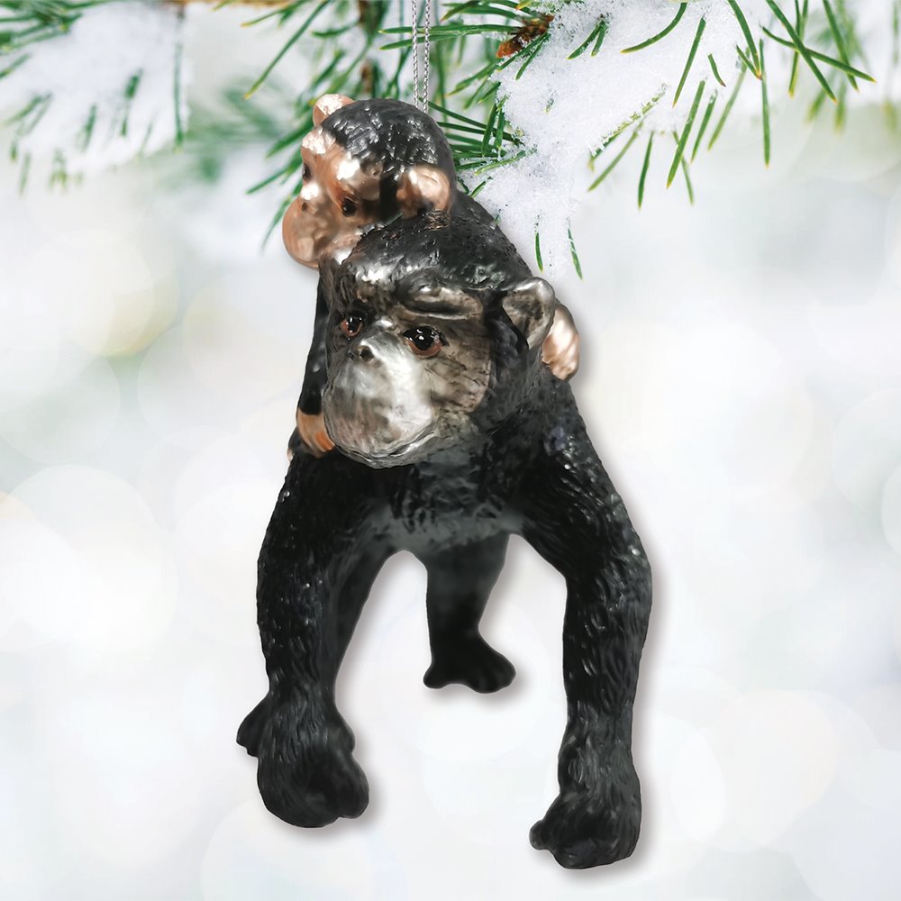 Charming Gorilla Family Kinship Glass Ornament, Mother and Baby Animal Christmas Tree Decor from OrnamentallyYou