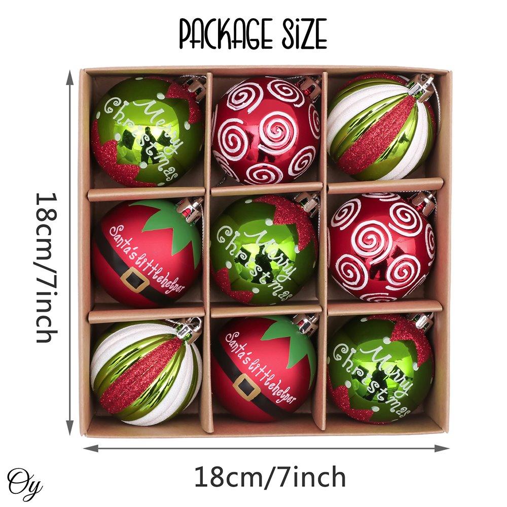 Elf Theme Christmas Ornament Set, 9 Baubles Green and Red from OrnamentallyYou