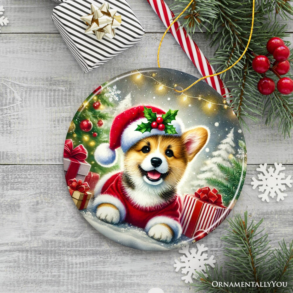 Adorable Welsh Corgi with Santa Hat Ornament, Jolly Christmas for Heartfelt Gift from OrnamentallyYou