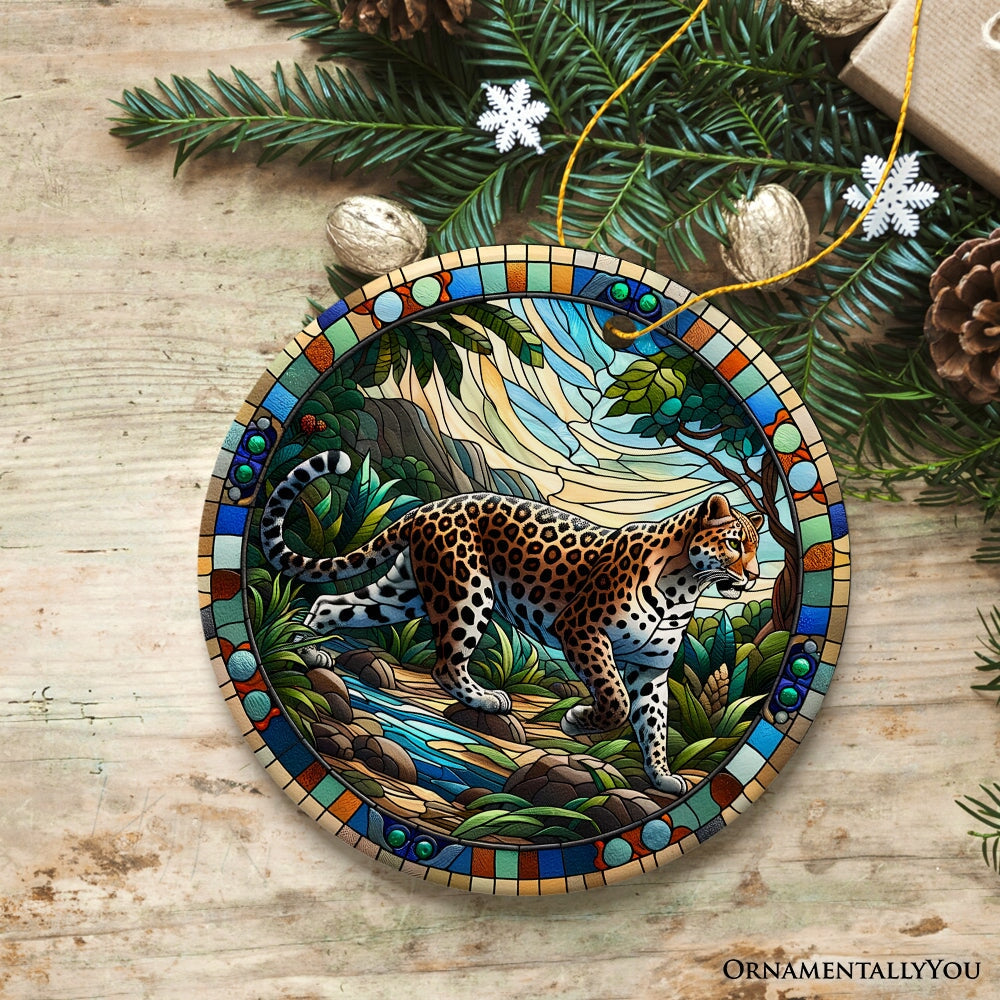 African Leopard Expedition Stained Glass Style Ceramic Ornament, Safari Animals Christmas Gift and Decor from OrnamentallyYou