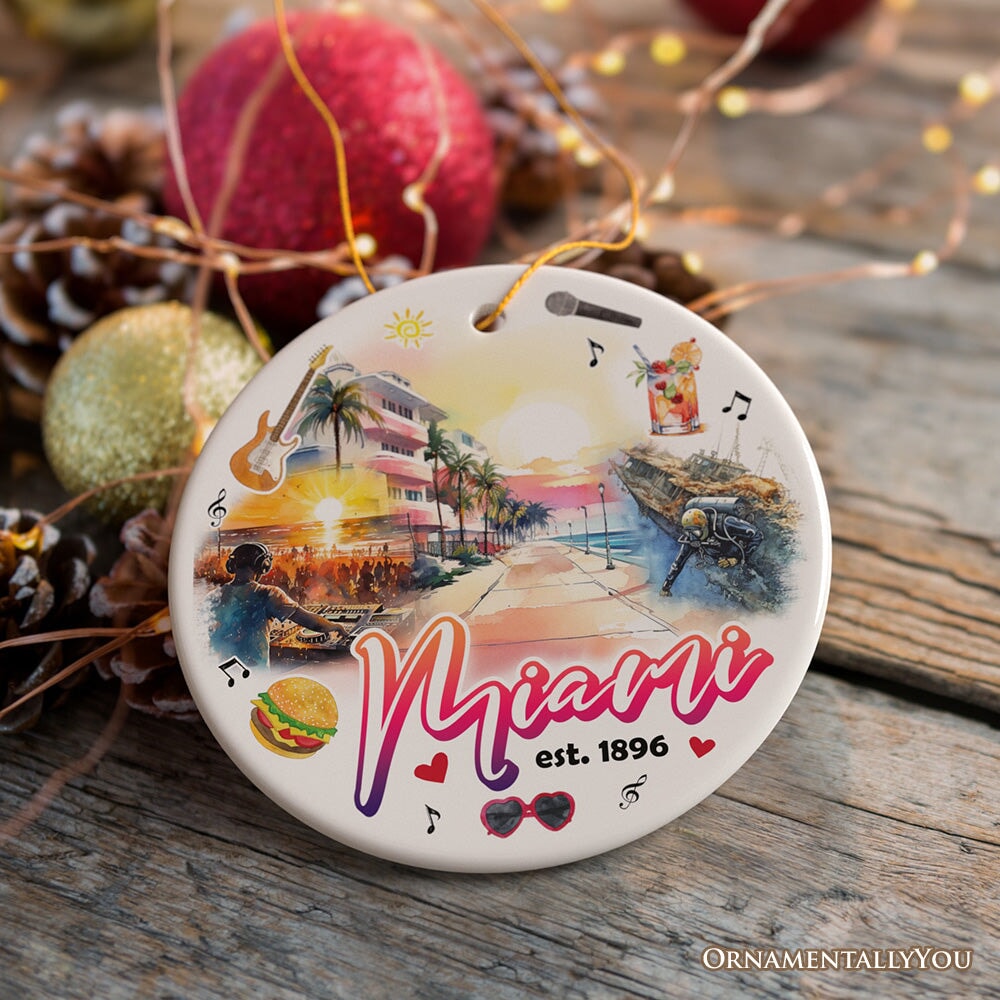 Artistic Miami Paradise Downtown Ornament, Unique and Cultural Florida Vacation Souvenir from OrnamentallyYou