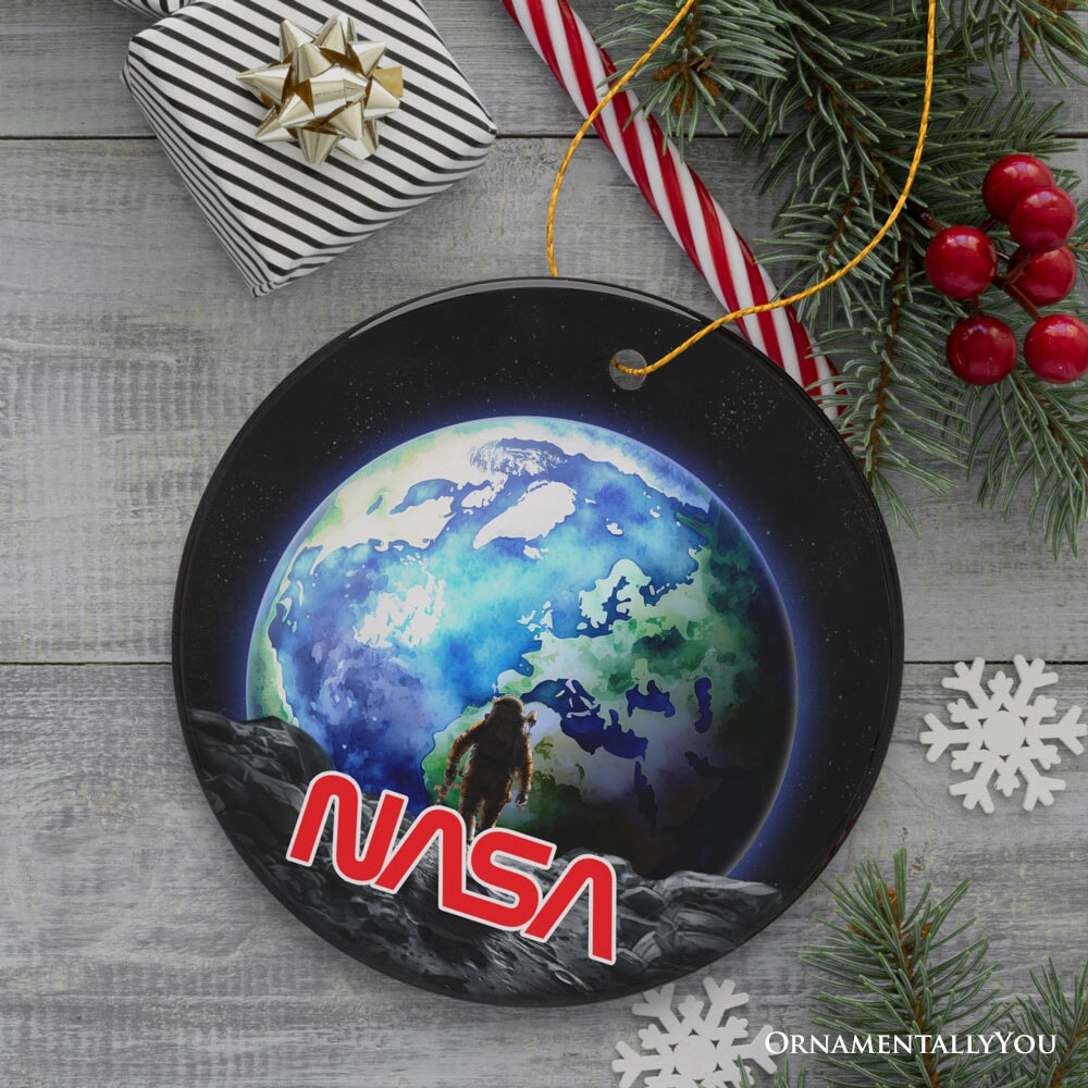 Artistic NASA Handcrafted Christmas Ornament, Astronaut in Outer Space with the Planets from OrnamentallyYou