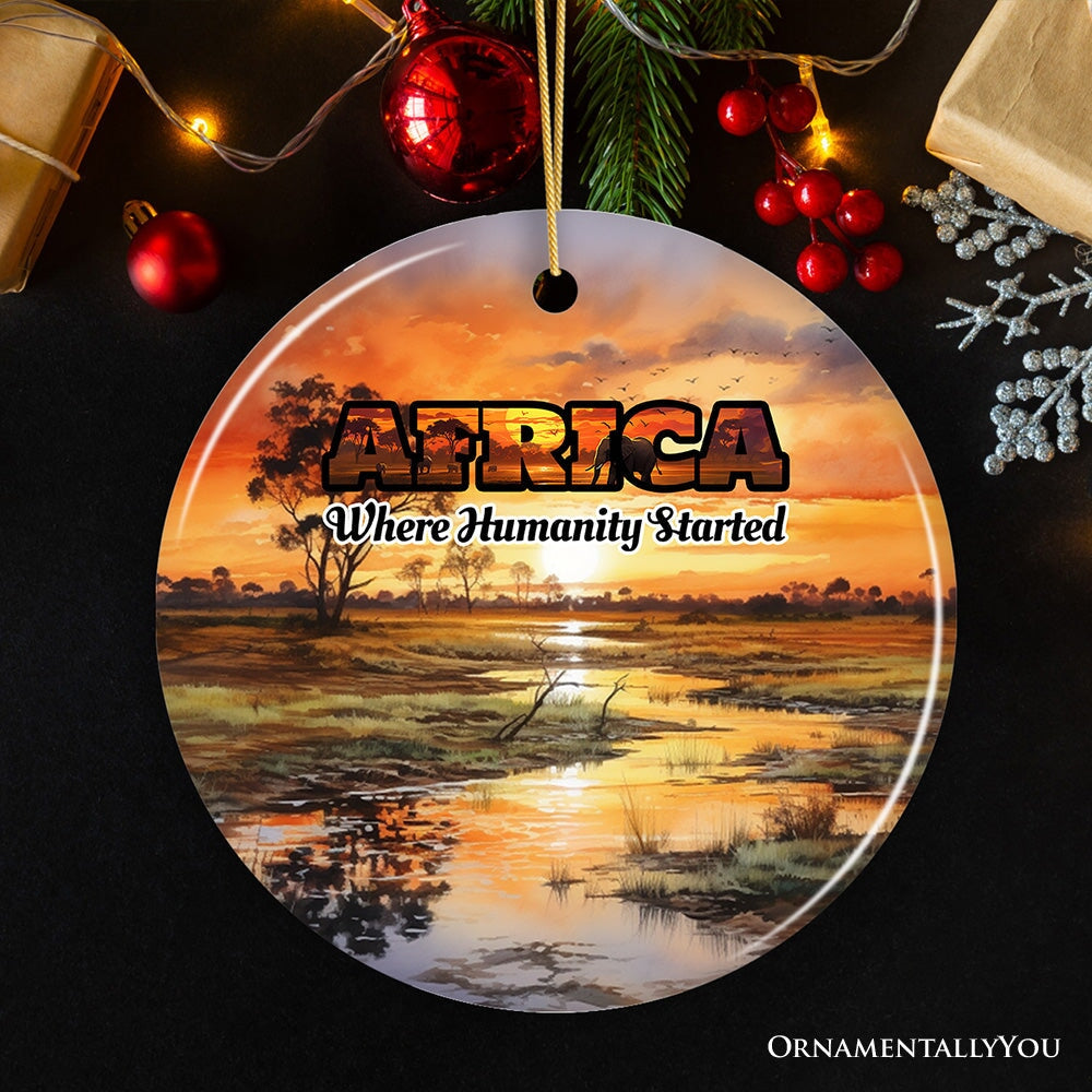 Artistic Natural Beauty of African Landscapes and Wildlife with Quotes Ornament, Christmas Gift or Travel Souvenir, Safari, Serengeti and Mount Kilimanjaro from OrnamentallyYou