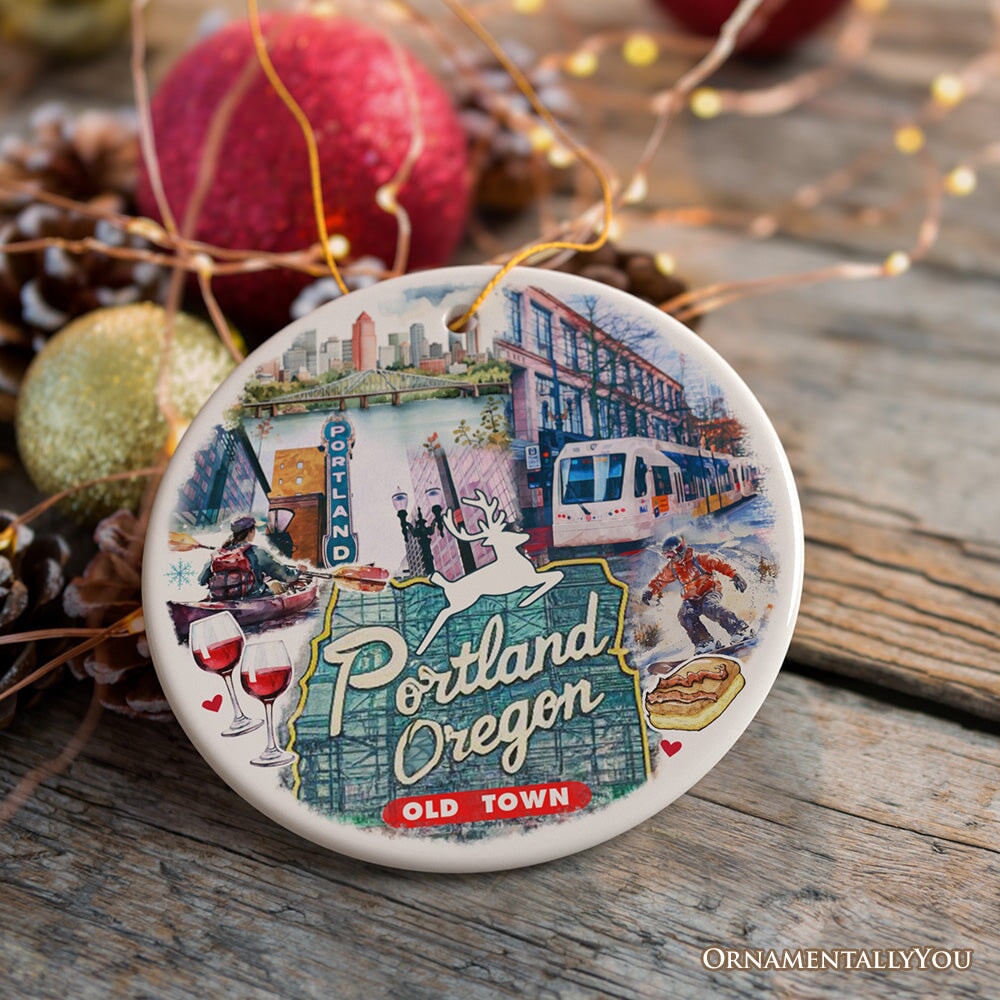 Artistic Portland City Ceramic Art Ornament, Oregon Souvenir and Christmas Gift from OrnamentallyYou