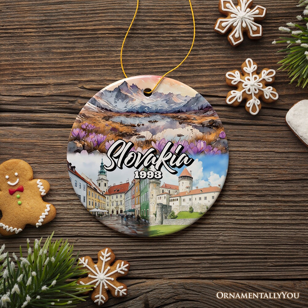 Artistic Slovakia Landmarks Ornament, Slavic Heritage and Culture Christmas Gift and Bratislava Travel Souvenir from OrnamentallyYou