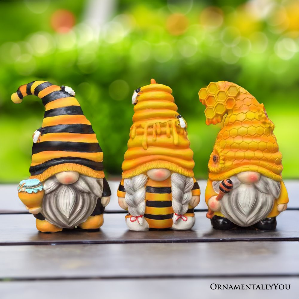 Buzzy Trio Set of Three Bumble Bee Gnome Figurines, 6" Tiered Tray Home or Garden Decoration from OrnamentallyYou