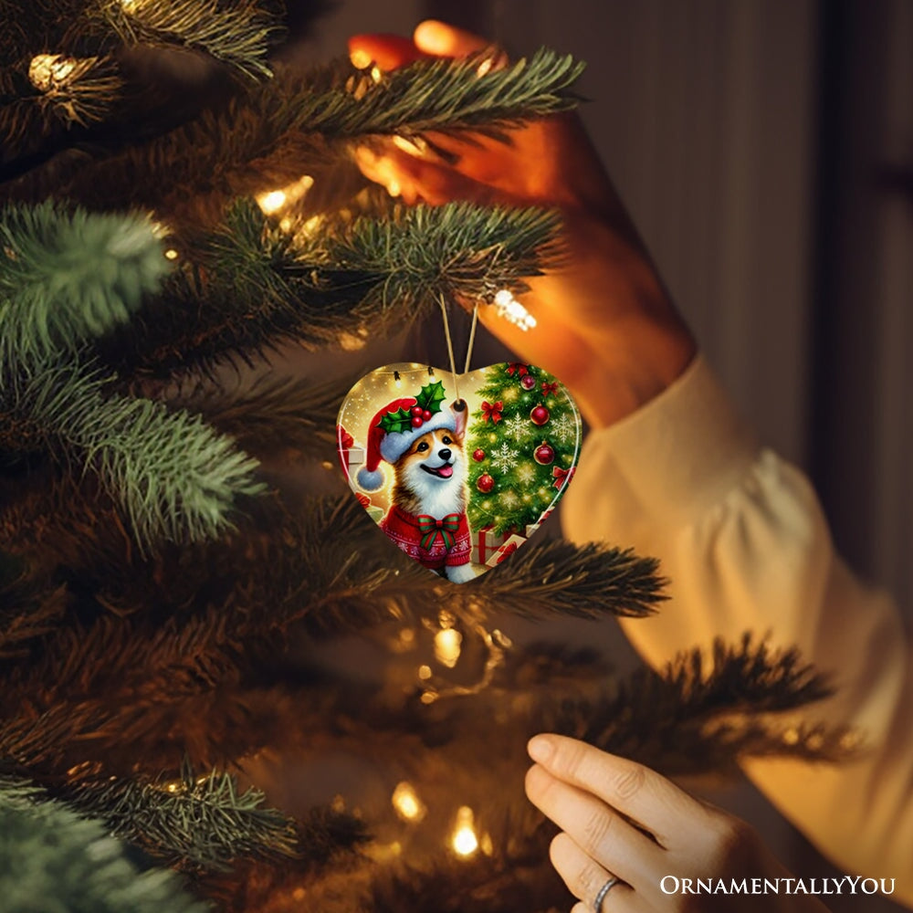 Adorable Welsh Corgi with Santa Hat Ornament, Jolly Christmas for Heartfelt Gift from OrnamentallyYou