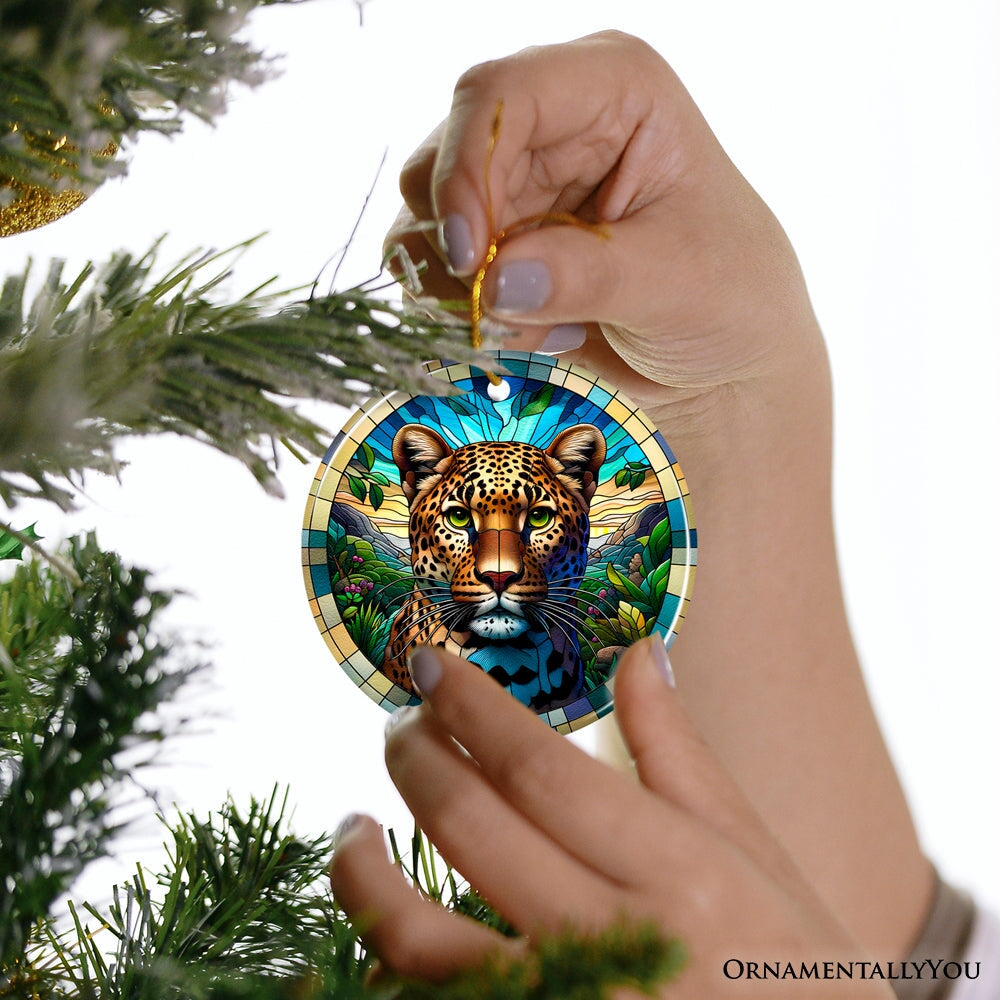 African Leopard Expedition Stained Glass Style Ceramic Ornament, Safari Animals Christmas Gift and Decor from OrnamentallyYou