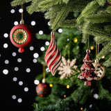 Alluring Large Christmas Ornament Set, Unique Red Green and Gold Baubles, 92 Charms and Snow Covered Trees with Dark Red Tree Topper from OrnamentallyYou