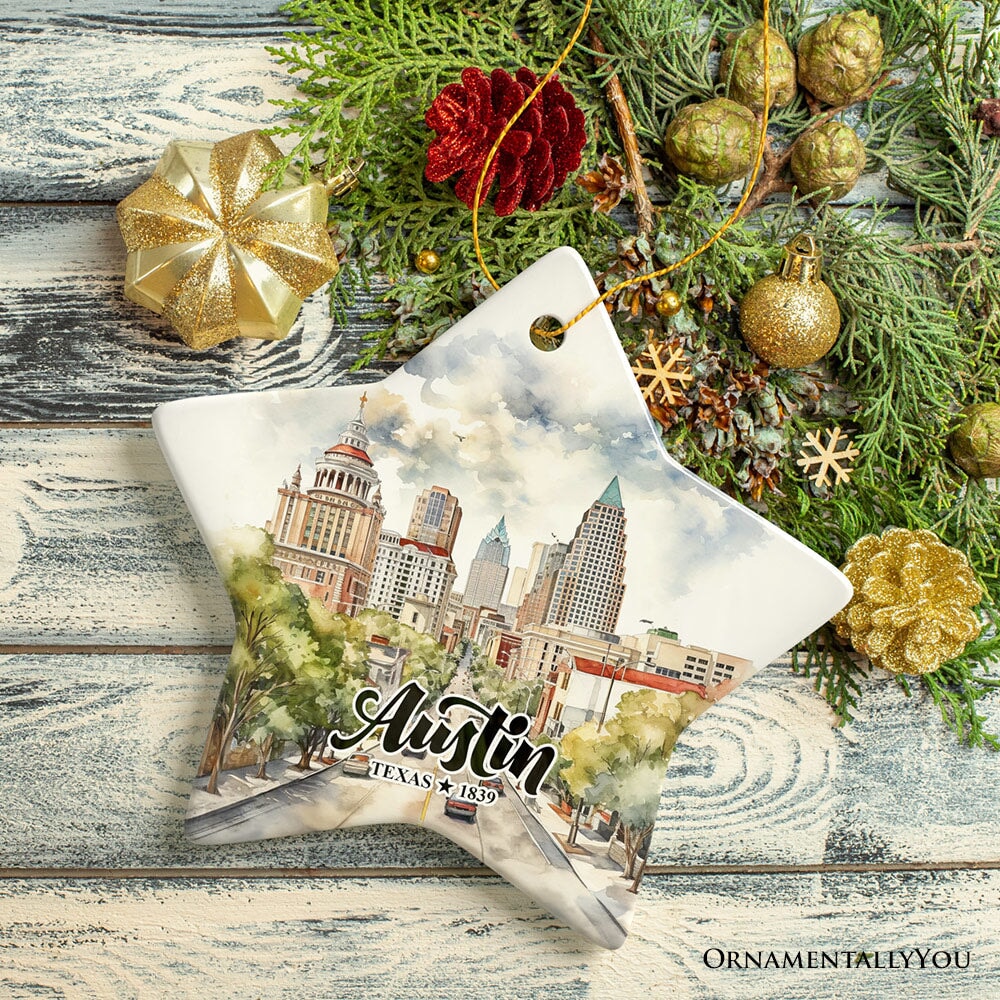 Artistic Austin Texas Christmas Ornament, Unique Ceramic Keepsake Souvenir and Gift from OrnamentallyYou