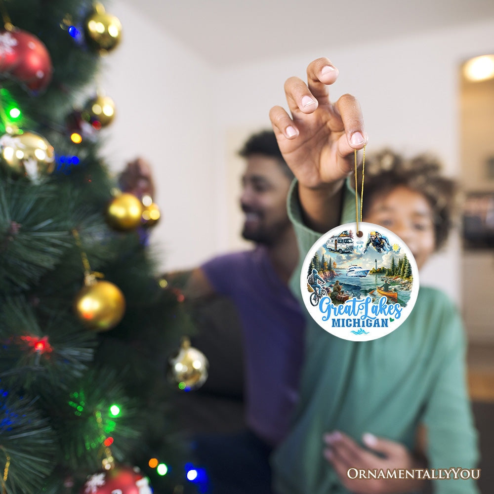 Artistic Great Lakes Michigan State Ornament, Ceramic Landscapes and Travel Souvenir and Gift from OrnamentallyYou