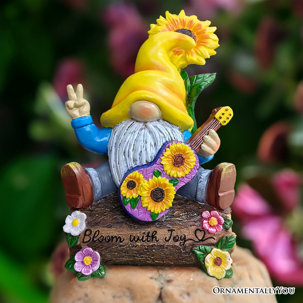 Bloom with Joy Sunflower Gnome 10" Garden Statue Figurine with Guitar, Spring and Summer Home Decoration from OrnamentallyYou
