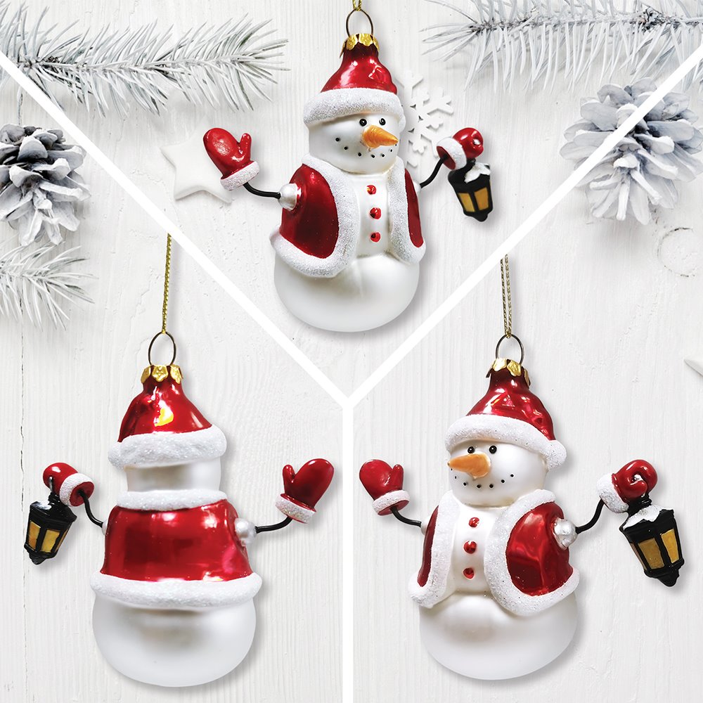 Classic Winter Snowman Set of 4 Glass Christmas Ornaments, Nostalgic Holiday Collection Set from OrnamentallyYou