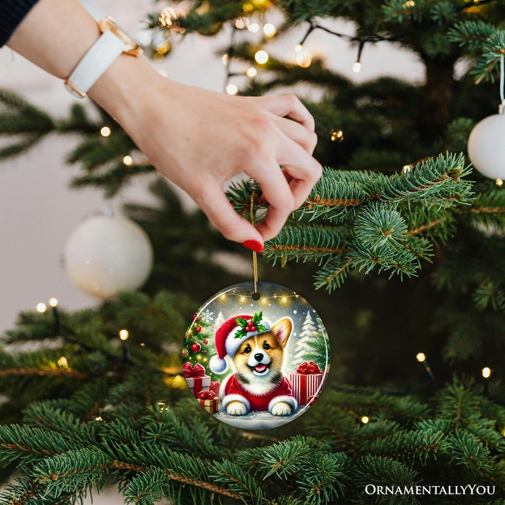 Adorable Welsh Corgi with Santa Hat Ornament, Jolly Christmas for Heartfelt Gift from OrnamentallyYou