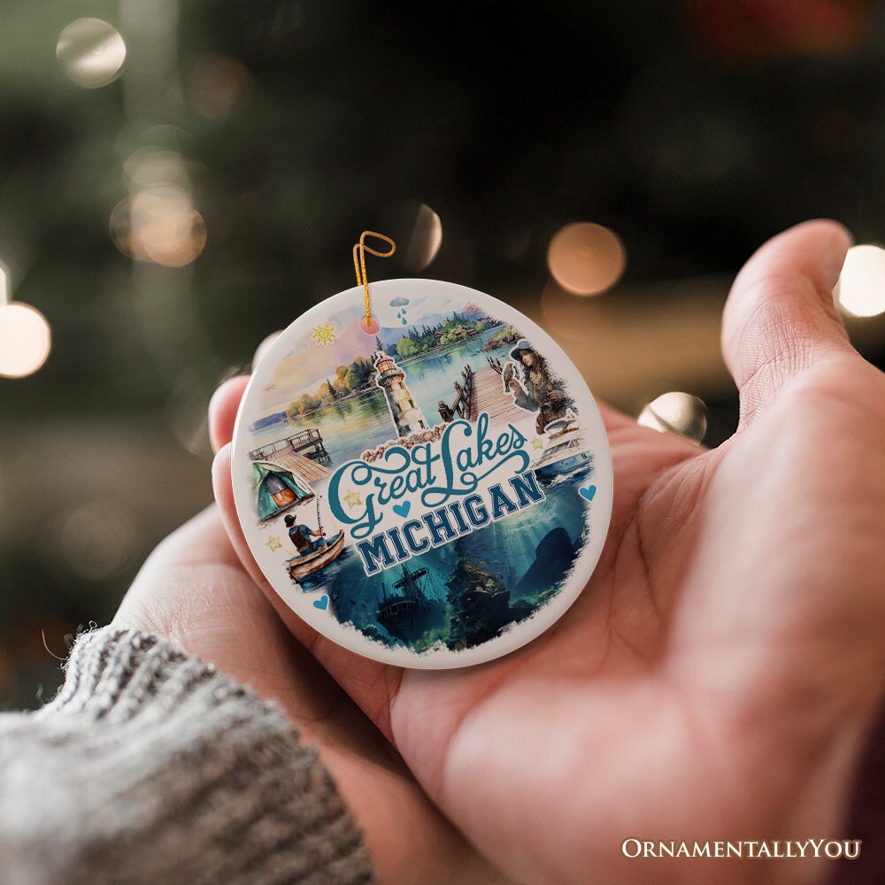Artistic Great Lakes Michigan State Ornament, Ceramic Landscapes and Travel Souvenir and Gift from OrnamentallyYou