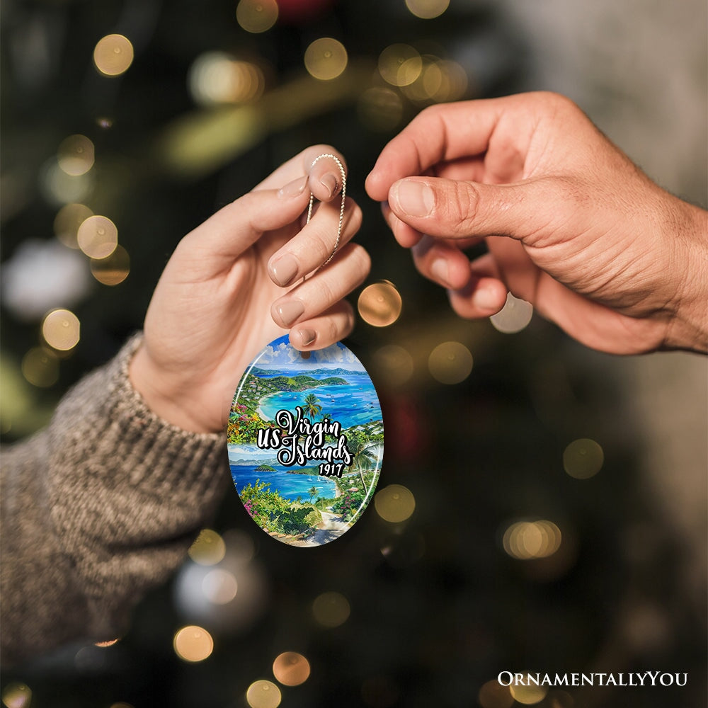 Artistic US Virgin Islands Ornament, Tropical Beach Paradise in Atlantic Ocean Christmas Souvenir from OrnamentallyYou