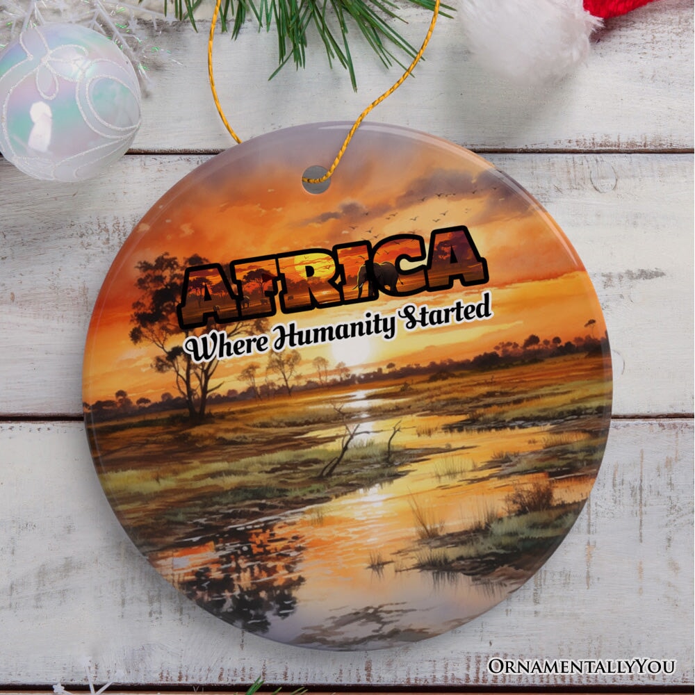 Artistic Natural Beauty of African Landscapes and Wildlife with Quotes Ornament, Christmas Gift or Travel Souvenir, Safari, Serengeti and Mount Kilimanjaro from OrnamentallyYou