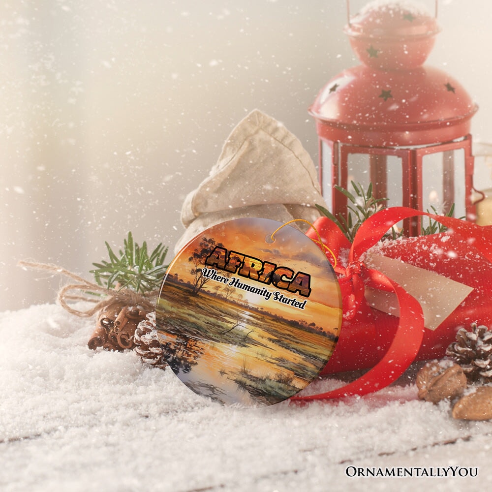 Artistic Natural Beauty of African Landscapes and Wildlife with Quotes Ornament, Christmas Gift or Travel Souvenir, Safari, Serengeti and Mount Kilimanjaro from OrnamentallyYou