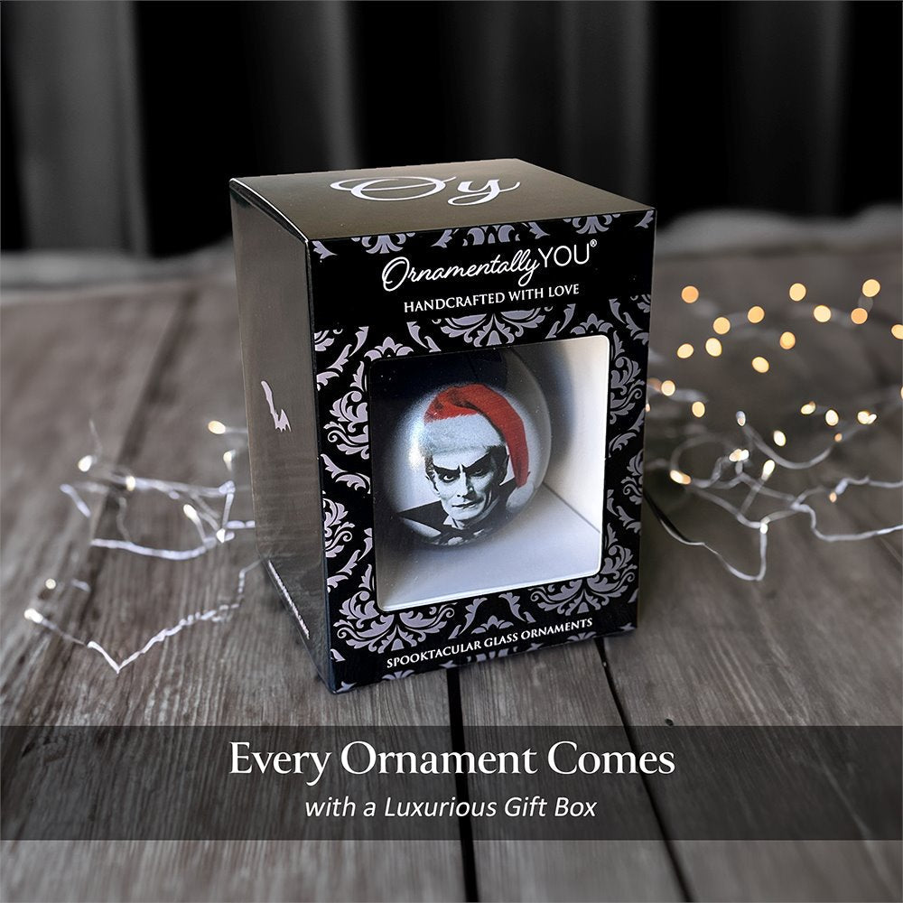 Dracula Spooky Christmas Portrait Glass Ornament, Black Horror Halloween Tree Decoration from OrnamentallyYou