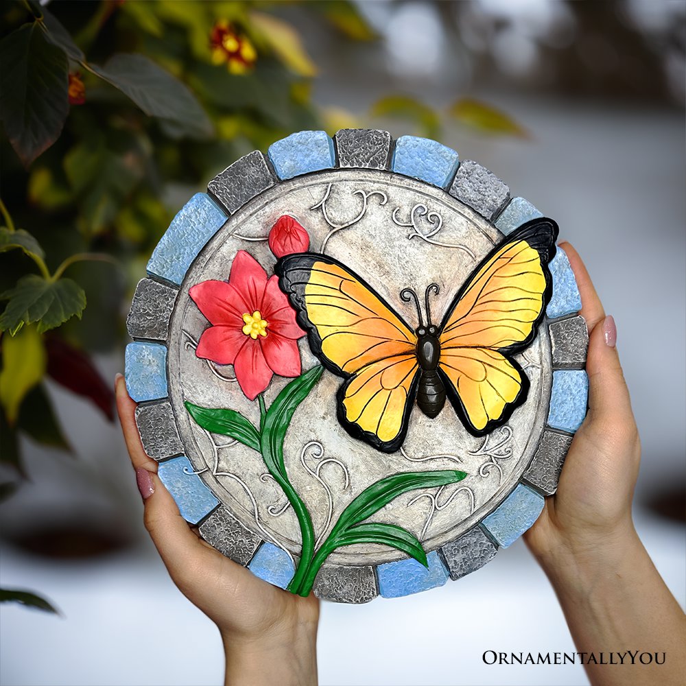 Colorful Moments Bloom Stepping Stone, 9.5" Butterfly Garden Decorative Figurine from OrnamentallyYou