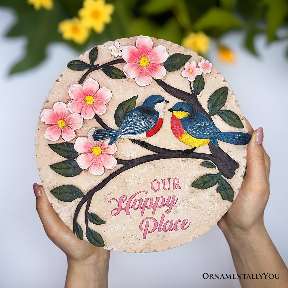 Blossoming Songbirds Positivity Stepping Stone, 9.5" Happiness Garden Decoration and Support Gift from OrnamentallyYou
