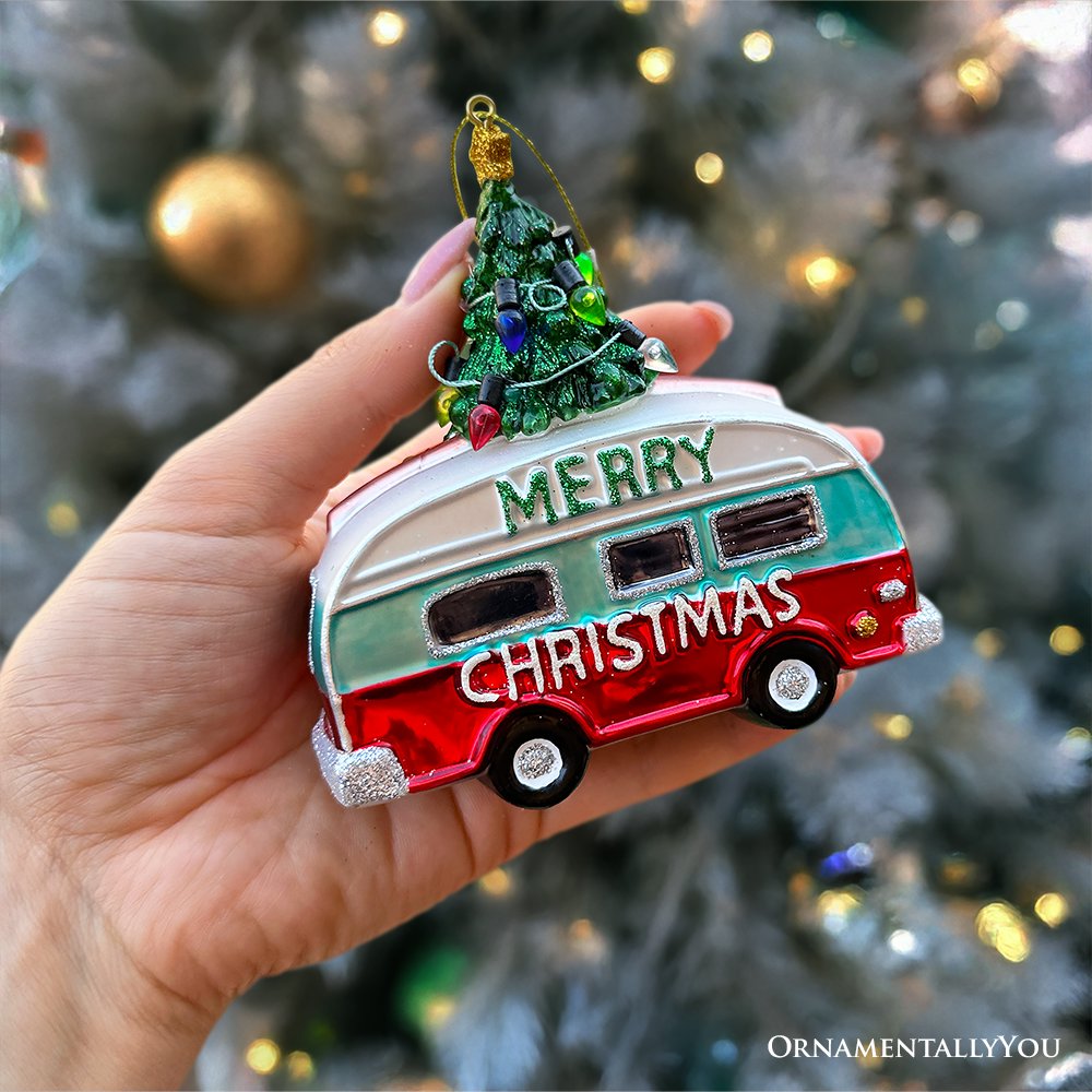 Camping RV Glass Christmas Ornament, Camper Trailer Motorhome Traveler Gift from OrnamentallyYou