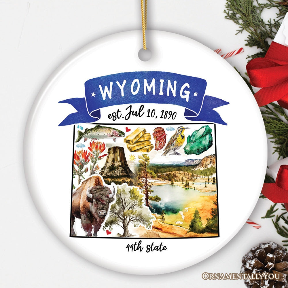 Artistic Wyoming State Themes and Landmarks Christmas Ornament from OrnamentallyYou