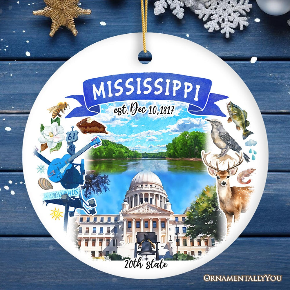 Artistic Mississippi State Themes and Landmarks Christmas Ornament from OrnamentallyYou