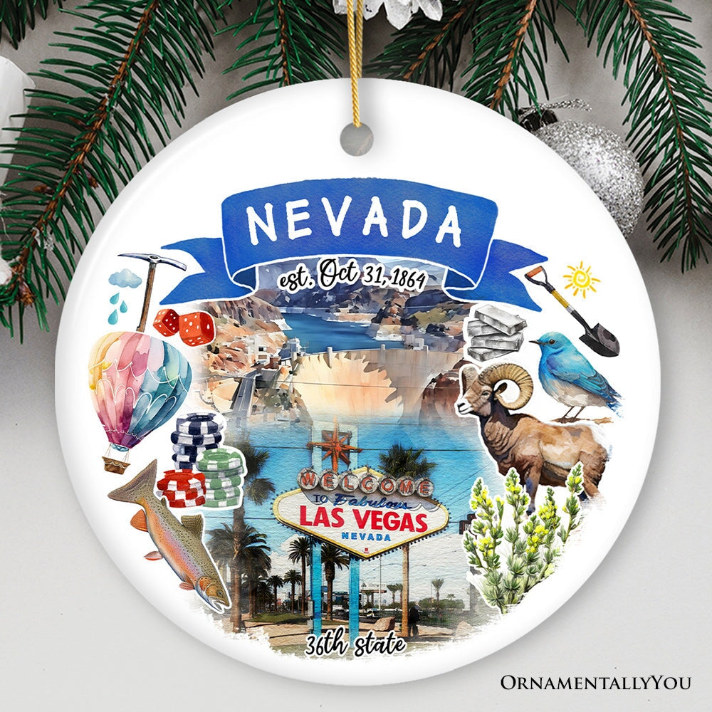 Artistic Nevada State Themes and Landmarks Christmas Ornament from OrnamentallyYou