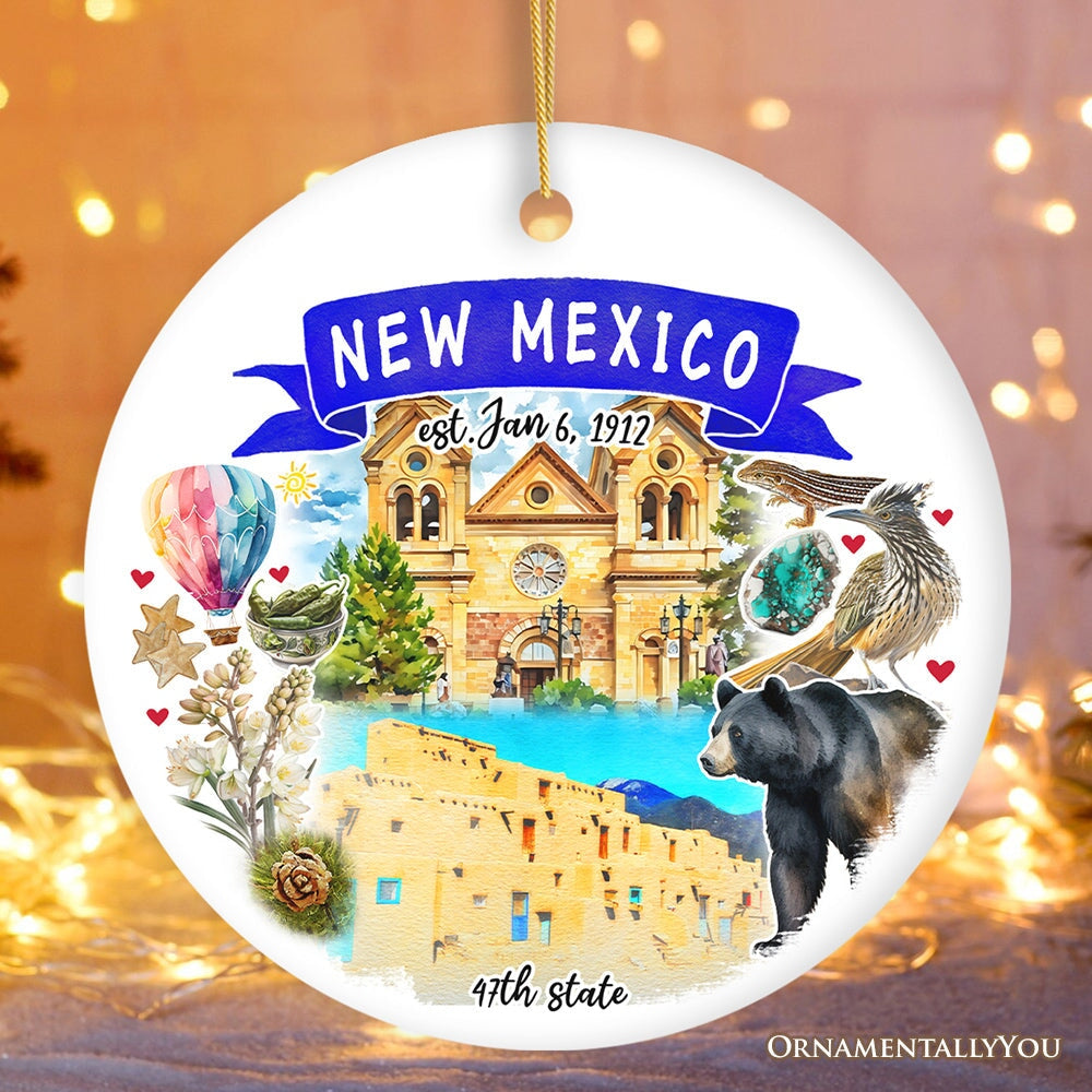 Artistic New Mexico State Themes and Landmarks Christmas Ornament from OrnamentallyYou