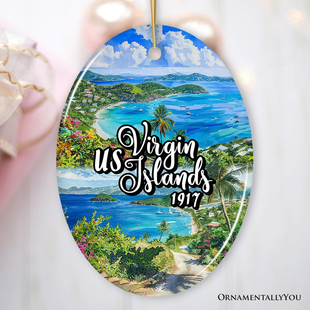 Artistic US Virgin Islands Ornament, Tropical Beach Paradise in Atlantic Ocean Christmas Souvenir from OrnamentallyYou
