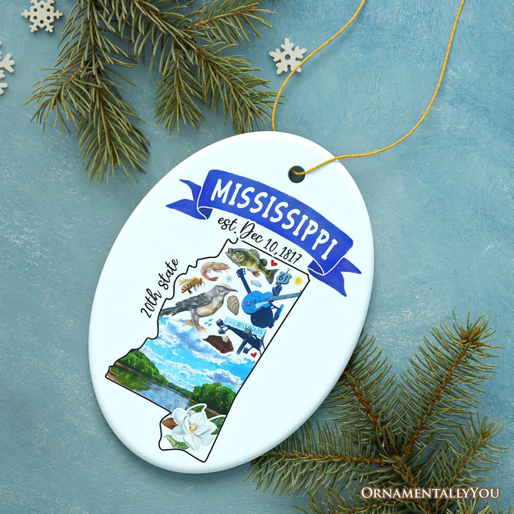 Artistic Mississippi State Themes and Landmarks Christmas Ornament from OrnamentallyYou