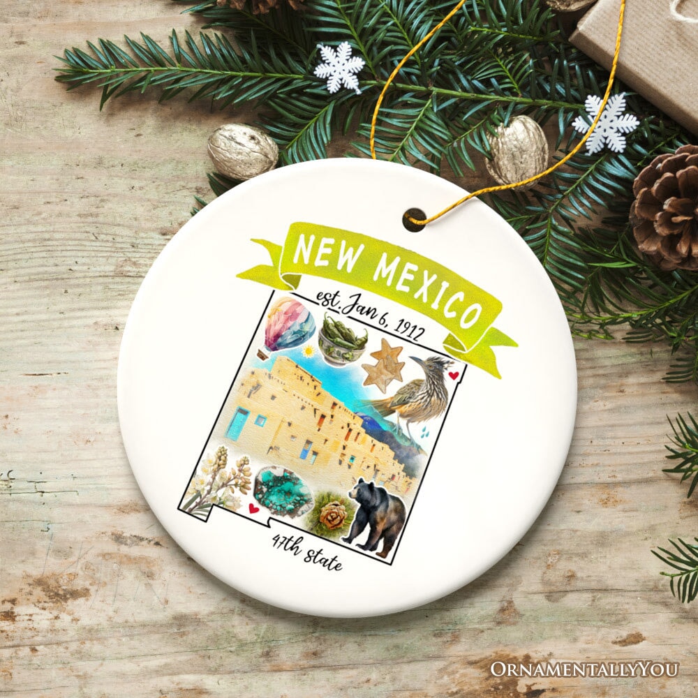 Artistic New Mexico State Themes and Landmarks Christmas Ornament from OrnamentallyYou