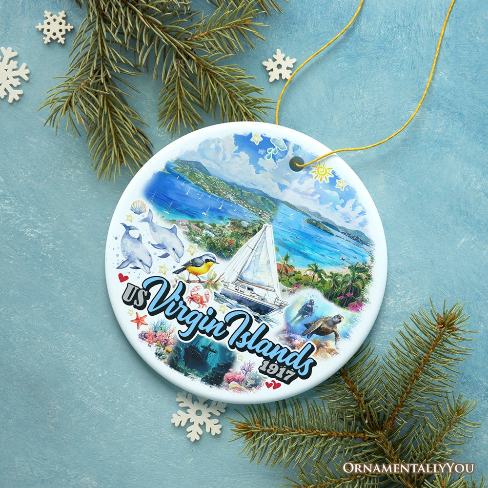 Artistic US Virgin Islands Ornament, Tropical Beach Paradise in Atlantic Ocean Christmas Souvenir from OrnamentallyYou