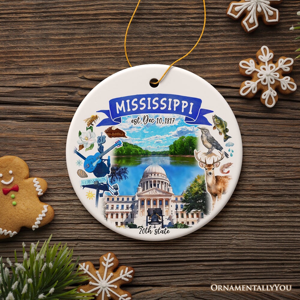 Artistic Mississippi State Themes and Landmarks Christmas Ornament from OrnamentallyYou