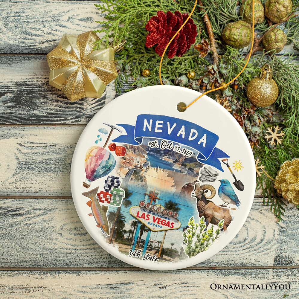 Artistic Nevada State Themes and Landmarks Christmas Ornament from OrnamentallyYou