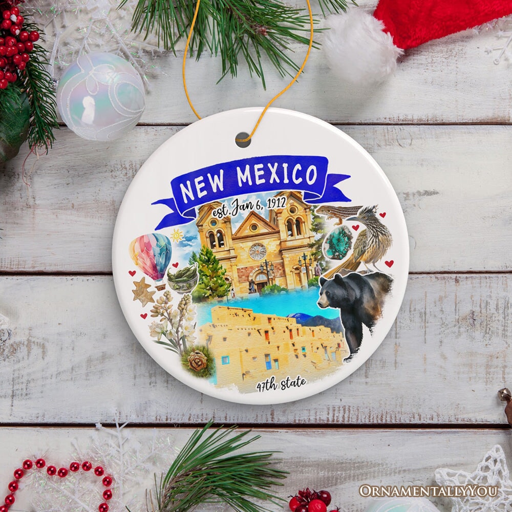 Artistic New Mexico State Themes and Landmarks Christmas Ornament from OrnamentallyYou