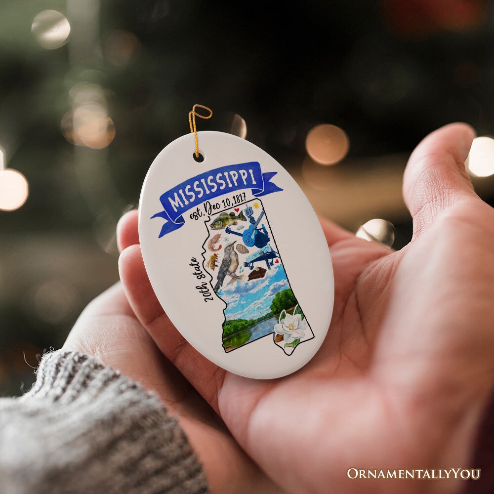 Artistic Mississippi State Themes and Landmarks Christmas Ornament from OrnamentallyYou