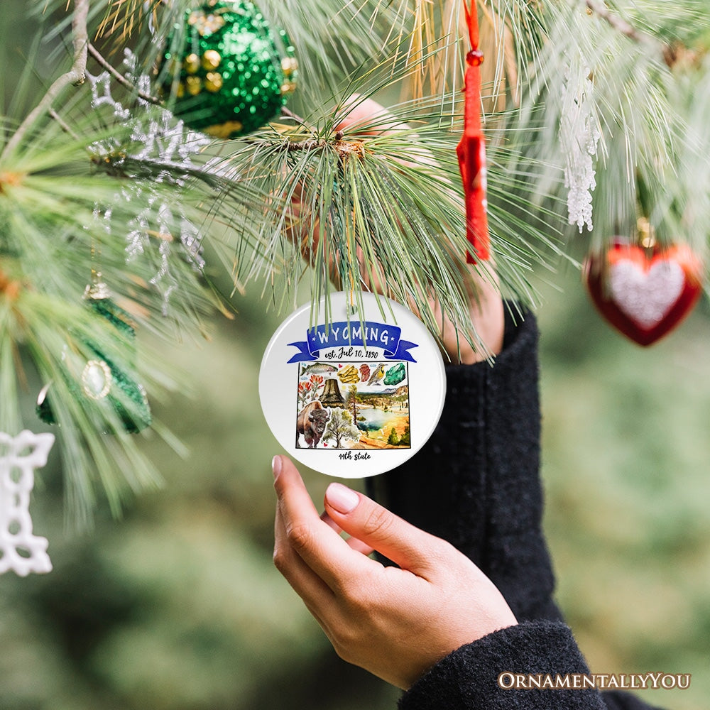 Artistic Wyoming State Themes and Landmarks Christmas Ornament from OrnamentallyYou