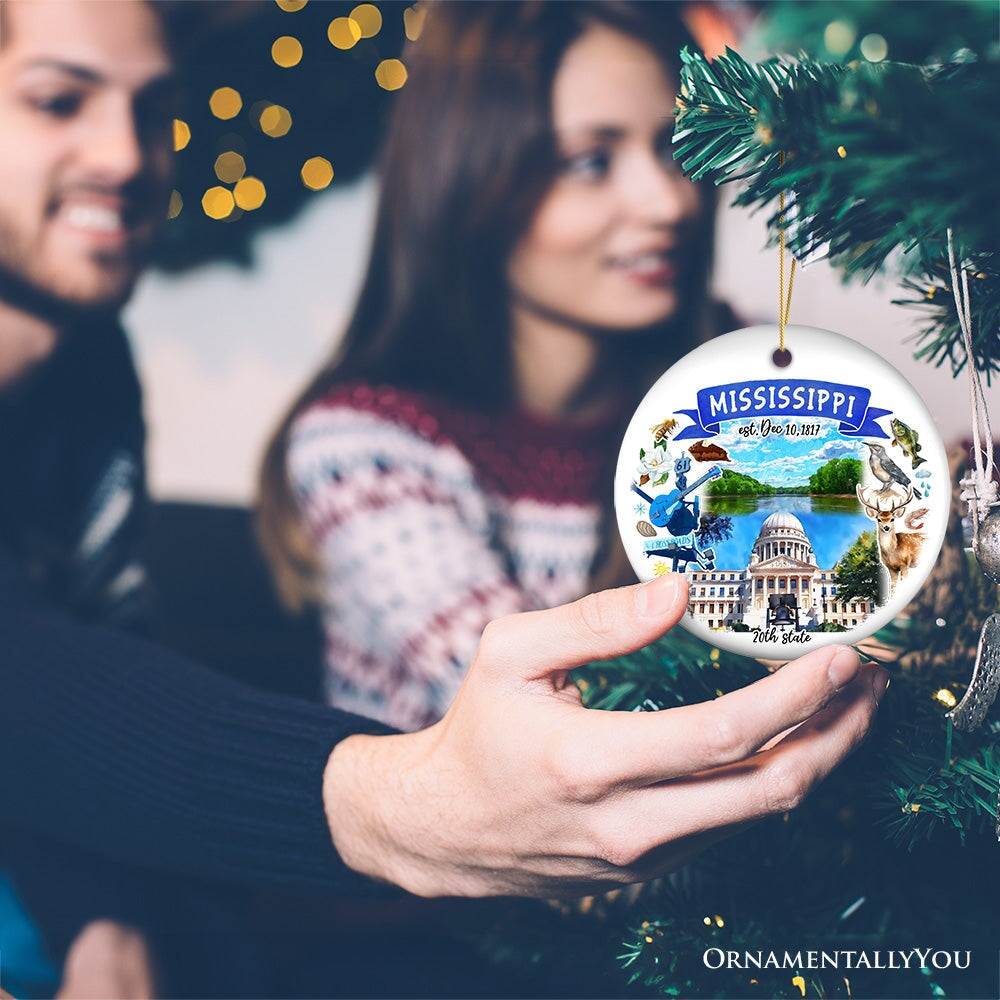 Artistic Mississippi State Themes and Landmarks Christmas Ornament from OrnamentallyYou