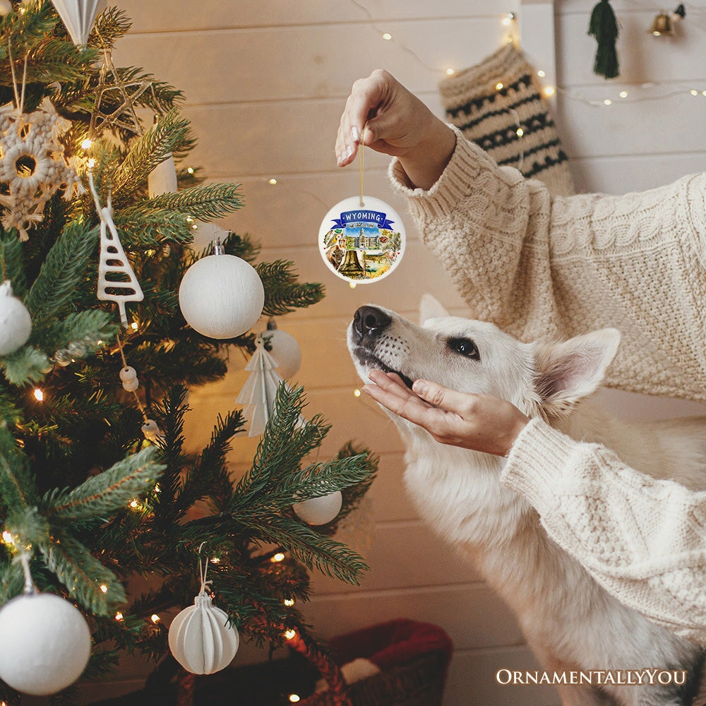 Artistic Wyoming State Themes and Landmarks Christmas Ornament from OrnamentallyYou