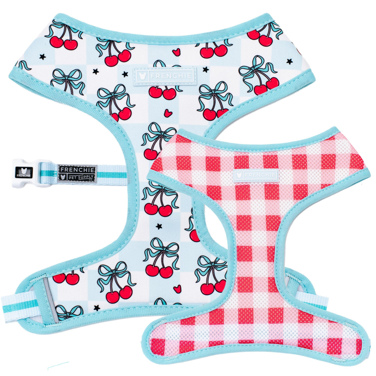 Frenchie Duo Reversible Harness - Cherries Blue from Frenchie Bulldog