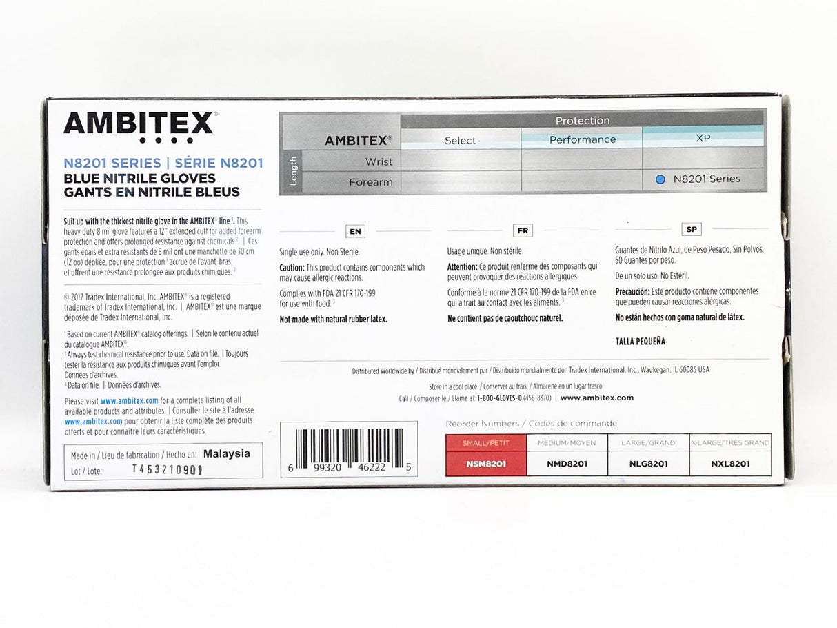 Ambitex - Blue Nitrile Gloves 8 Mil 50pc - Small from Queen Nails & Beauty Supplies